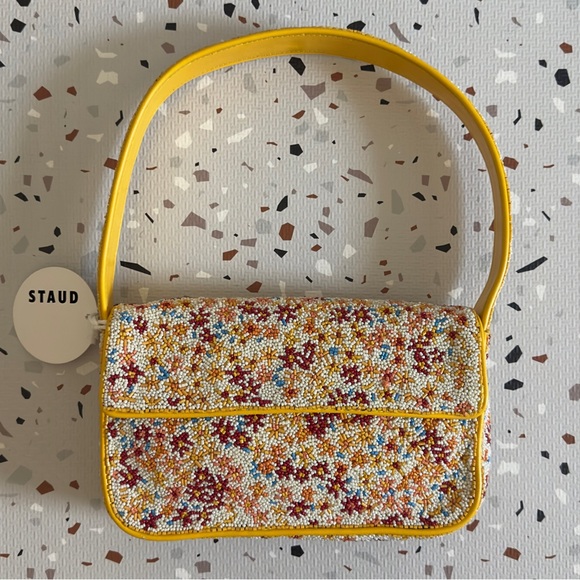 Staud Yellow Floral Beaded Tommy Bag - Picture 2 of 11